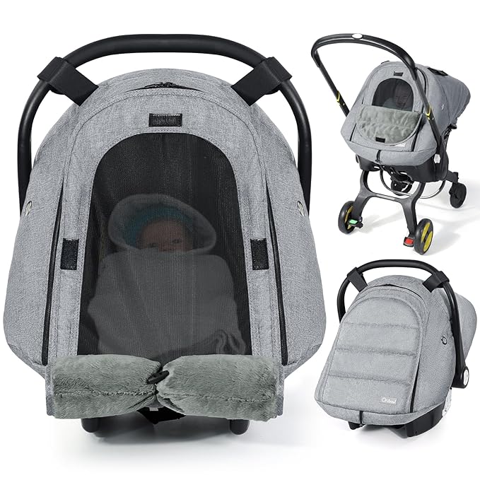 Orzbow Winter Car Seat Cover Baby | Waterproof Infant Carseat Cover Compatible with Doona Car Seats and Strollers, Breathable Baby Carseat Canopy, Baby Winter Essentials, Light Grey