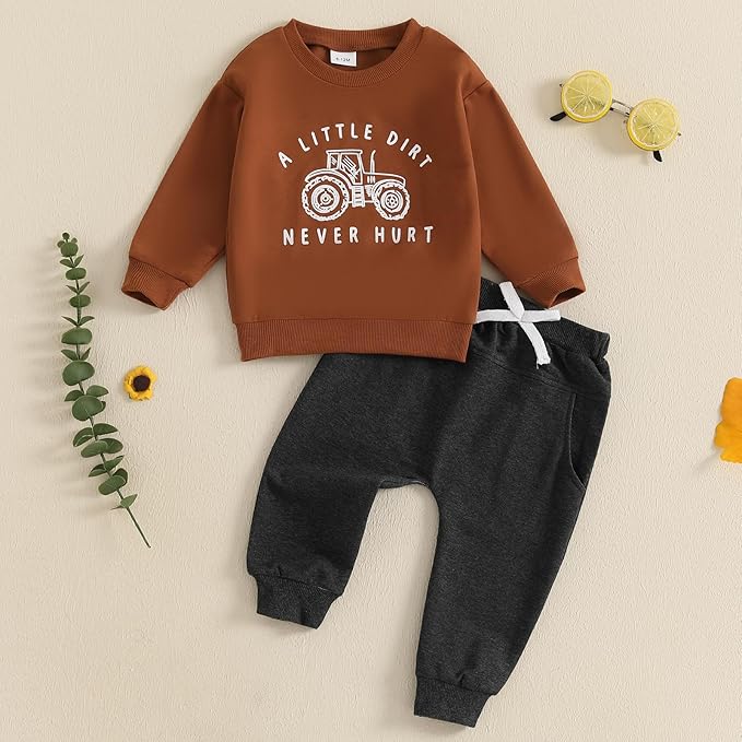 fhutpw Toddler Baby Boy Clothes Funny Letter Long Sleeve Sweatshirt Pullover Top Jogger Pants Fall Winter Outfits