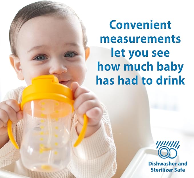 Dr. Brown's Milestones Baby's First Straw Cup, Training Cup with Weighted Straw, 9oz/270mL, Vintage Yellow, BPA Free, 6m+