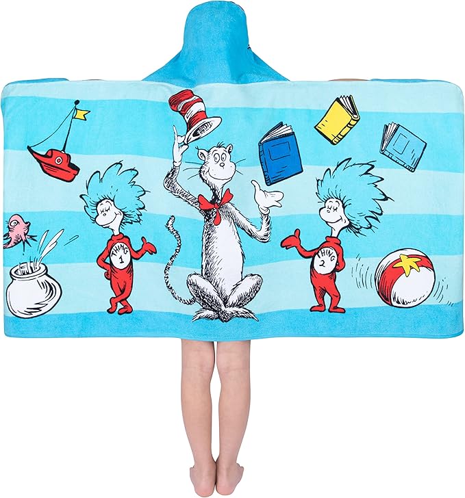 Dr. Seuss Cat In The Hat Bath/Pool/Beach Soft Cotton Terry Hooded Towel Wrap, 24 in x 50 in, By Franco Kids