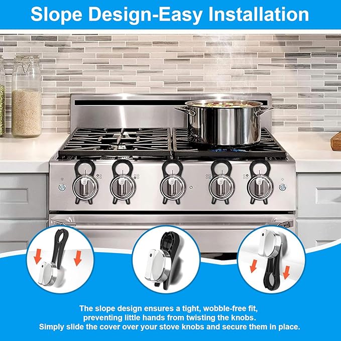 Gas Stove Knob Lock for Kids & Pets Safety,Gas Knob Lock to Effectively Prevent Accidental Touch,Easy to Install,Reusable PP Material,Fits Most Kitchen Sizes（BLACK,5PACK）