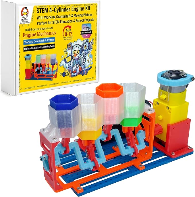 4-Cylinder Working Engine Model STEM Kit for Kids Ages 8–14,DIY Build with Moving Pistons and Crankshaft, Beginner Engineering Science Kit, STEM Toy, Educational Gift for Boys and Girls