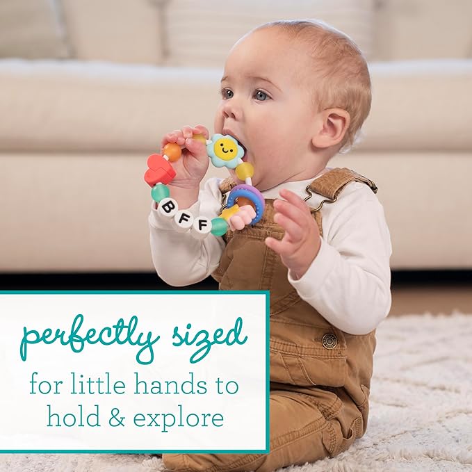 Infantino BFF Friendship Baby Teether – Soft Silicone Baby Teething Toy with Textures, Bright Colors, and Easy-Grip Design