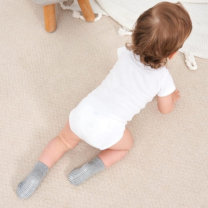 ZAPLES Baby Non Slip Grip Ankle Socks with Anti Skid Grippers Boys Girls Low Cut for Infants Toddlers Kids