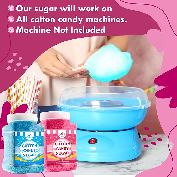 Cotton Candy Floss Sugar – Pink Vanilla & Blue Raspberry (2 Pack, 3 lb Each) | Premium Spun Sugar for Cotton Candy Machines | Perfect for Parties, Events & Home Use (2 Pack – 2 lb Jars)