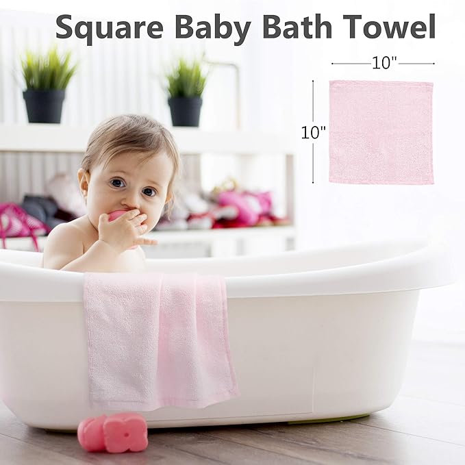 6 Pack Baby Girl Washcloths Bulk for Newborn, Extra Soft Face Bath Towel for Toddler, Absorbent Kids Wash Rag for Body, 70% Rayon Derived from Bamboo, 30% Cotton, 10"x10", Purple/Pink/Rose