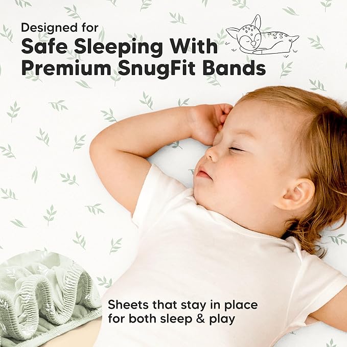 Pack and Play Sheets Fitted - 2-Pack Mini Crib Sheets for Pack N Play Mattress 38x26, Soft & Cozy, Neutral Toddler Playard Bedding, Snug Fitted Mini Baby Crib Mattress Cover Boy, Girl (Herb)