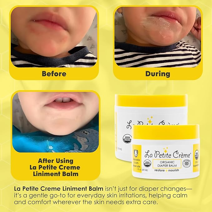 La Petite Creme French Organic Diaper Balm (1 oz) - Healing & Nourishing Diaper Cream - Gentle & Safe Liniment Baby Lotion - USDA Certified Organic - Baby Essentials for Newborn