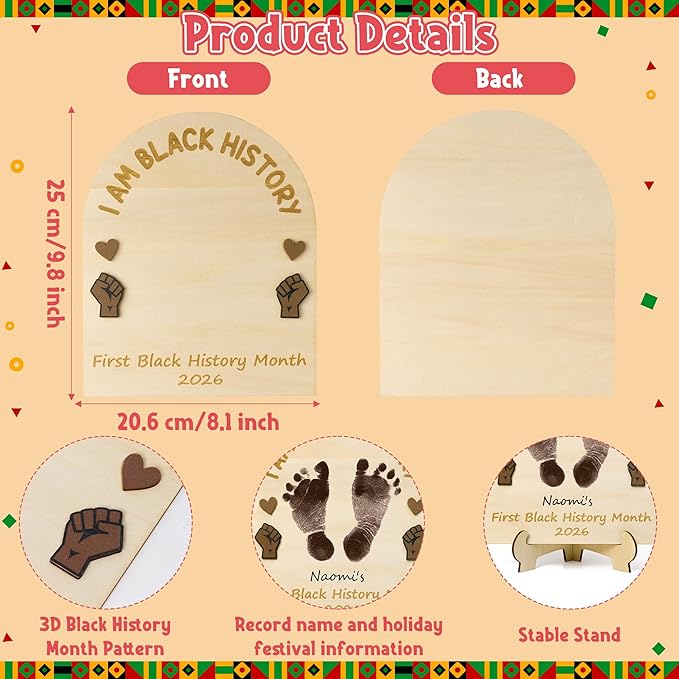 R HORSE 3D Baby's First Black History Month Footprint or Handprint Art Sign Craft, I am Black History DIY Wooden Hanging Decoration, Newborn Keepsake Gift for Unisex Baby Photo Prop Nursery Decor