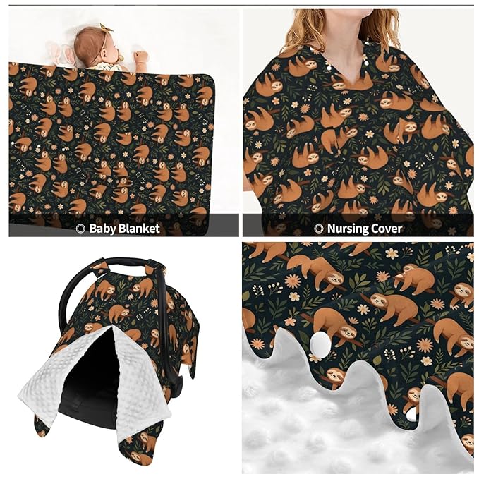 Funny Hanging Sloth Baby Car Seat Canopy Nursing Cover for Newborn Car Seat Breastfeeding Covers Blanket Newborn Shower Gift