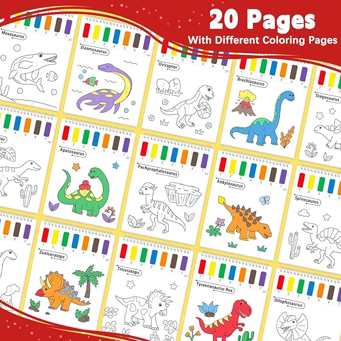SOCOLER Paint with Water Coloring Books for Toddlers, Watercolor Painting Books for Kids Water Color Paint Kit Art Craft Birthday Gift for Ages 1-3, 4-8 (Dinosaurs)