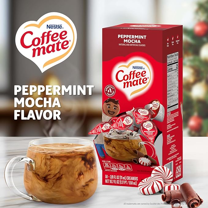 Nestle Coffee mate Coffee Creamer, Peppermint Mocha, Liquid Creamer Singles, Non Dairy, No Refrigeration, 0.375 fl oz Tubs (Pack of 200)