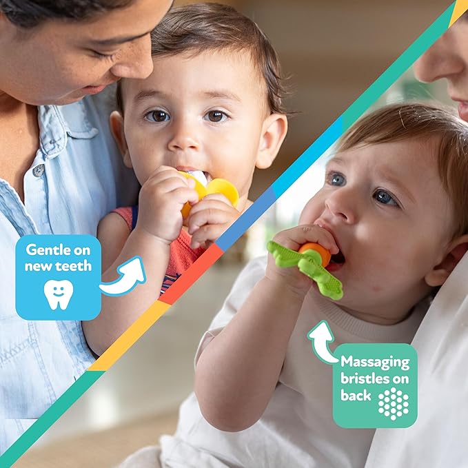 Nuby NanaNubs Banana Massaging Toothbrush and Carrot Teether - (2 Pack) Baby Teething Toys for 3+ Months
