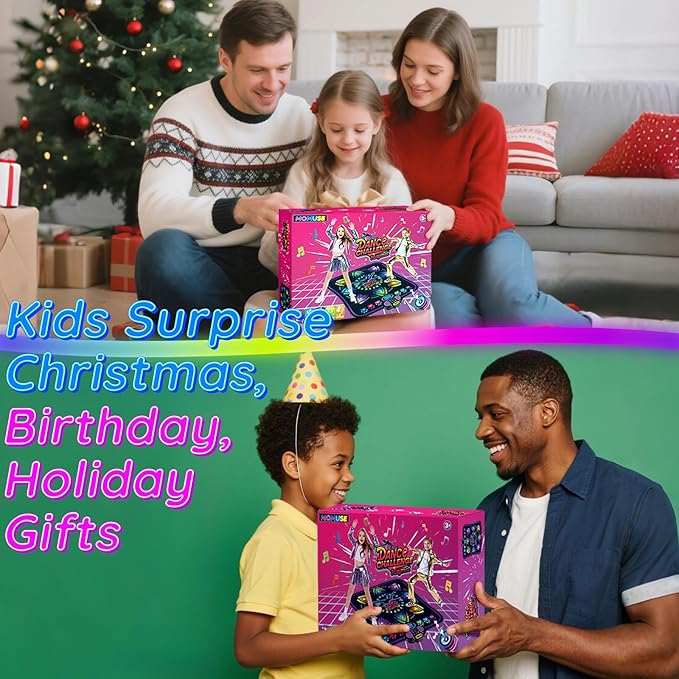 MOMUSE Kids Dance Mat with Display & Lockable Levels, 2 Challenge Modes Electronic Dance Pad 6 Volume Levels Built-in Music Toy Musical Mat, Christmas Birthday Gift for 3-12 Years Girls Boys