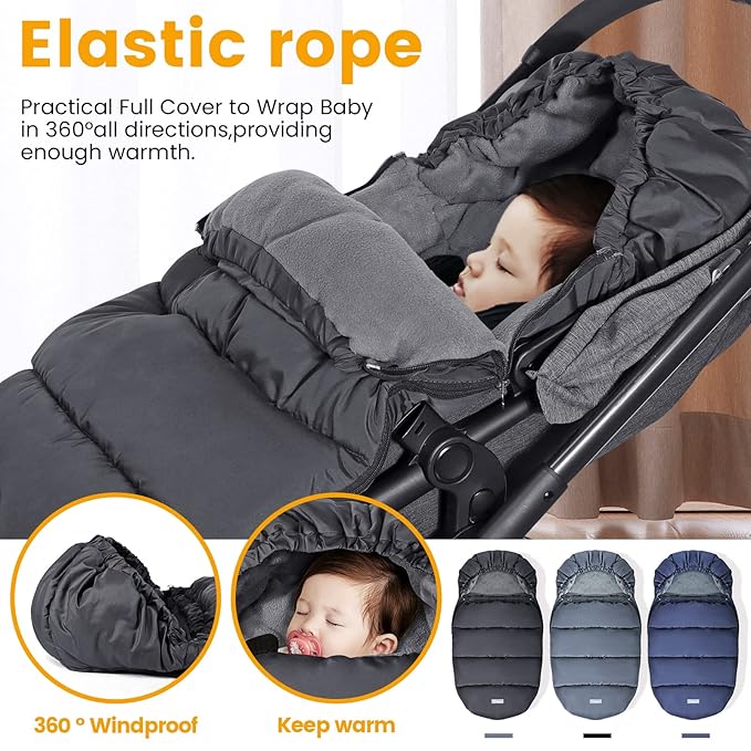 Orzbow Universal Stroller Footmuff, Winter Baby Stroller Bunting Bag, Warm Coral Fleece Stroller Sleeping Bag for Cold Weather, Waterproof & Windproof, Baby Winter Must Have, Black