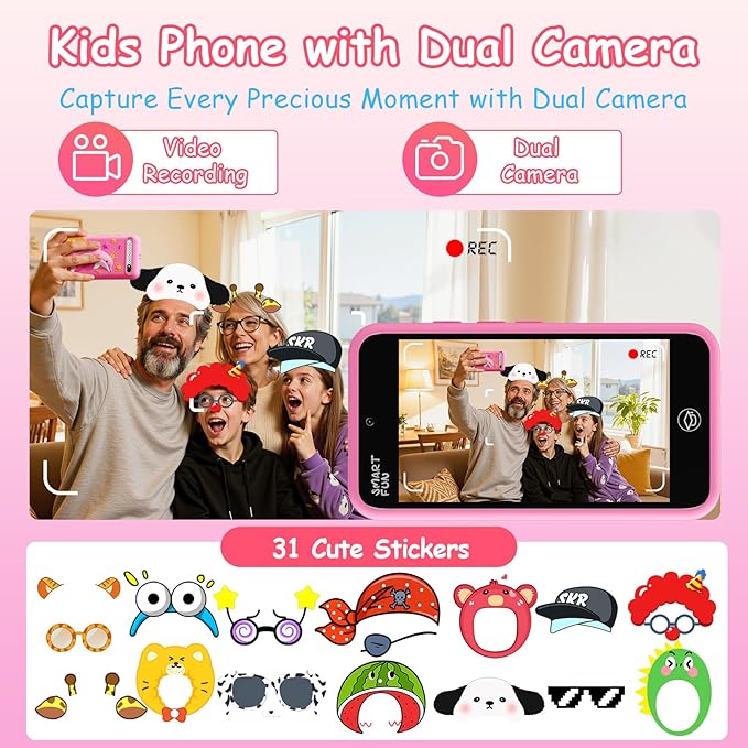 Kids Smart Phone Toys with 3.97" Touchscreen, Christmas Birthday Gifts for Kids Ages 3-12, Toddler Learning Cell Phone with Games & Dual Camera, Girls Phone Toys for Age 3 4 5 6 7 8 9 Years Old