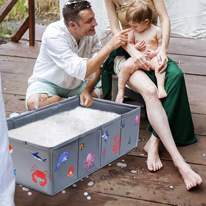 Portable Foldable Baby Bathtub with Drain Plug, 30" L x 15.2" W x 8.6" H Kids Travel Tub, Converts Shower to Tub, No Assembly Folds Flat for Storage, for Infant Toddler 6M-5 Years, Gray