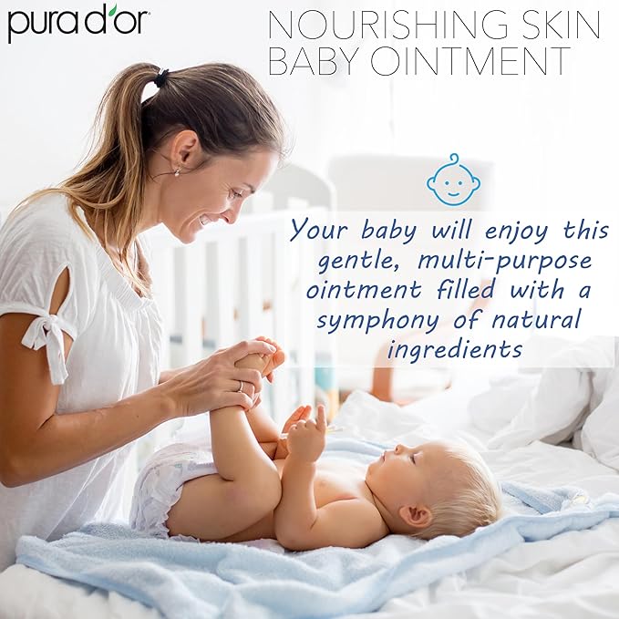 PURA D'OR 8 Oz Nourishing Skin Baby Ointment – Gentle Moisturizing Balm for Sensitive Skin, Diaper Area Protection & Soothing Hydration, Fragrance-Free, Vegan & Hypoallergenic