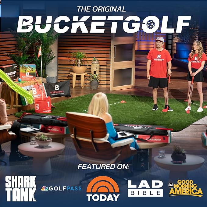bucketgolf Game 6 Hole Bundle with Clubs - The Best Backyard Golf Game for All Ages and Levels Adults, Kids, Families, Schools, Yards, Parks, Beaches, Vacation. (4 Clubs (4 RH))