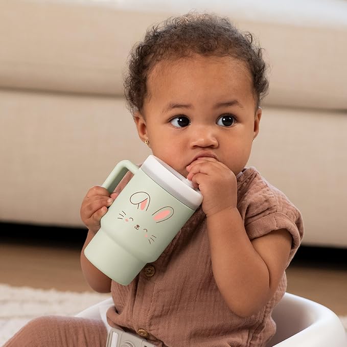 Infantino My 1st Tumbler, Silicone Sippy Cup with Straw & Handle, Spill-Resistant Baby Cup for On-the-Go, BPA-Free Transition Bottle, Bunny