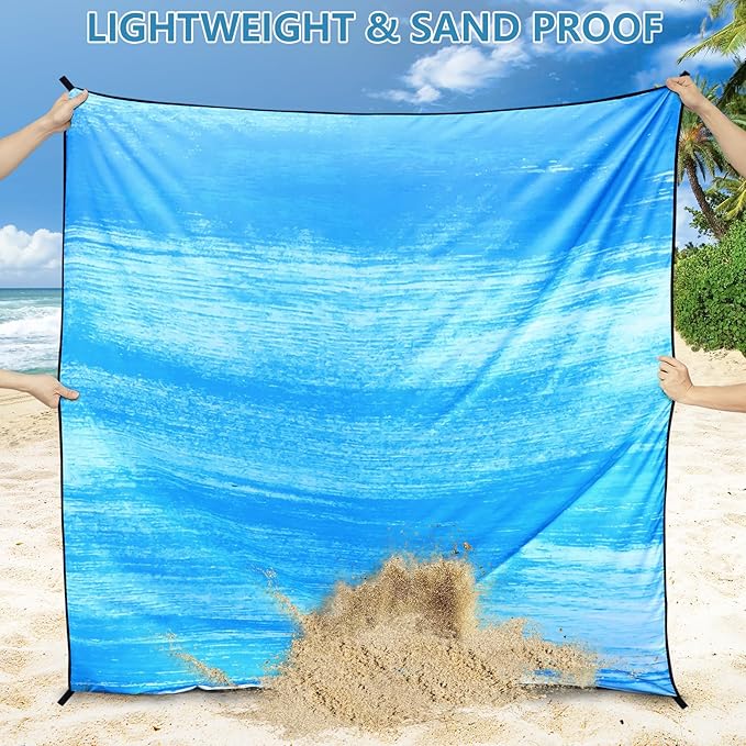 Beach Blanket Waterproof Sandproof Beach Mat 79" X 83"/10'x9'for 2-8 Adults Quick Drying Outdoor Picnic Mat Beach Accessories for Travel, Camping, Hiking