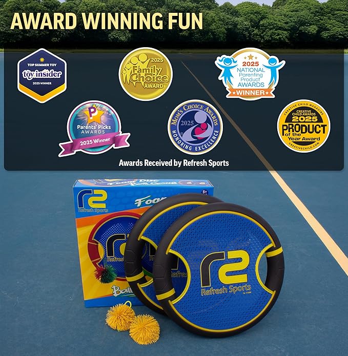 Fun Bouncy Paddle & Stringy Ball Toss & Catch Game - Easy to Use for Kids All Ages - Soft Foam Design for Safe Play Indoors or Outdoors - Also Works as Flying Disc - Great Gift Idea for Boys & Girls