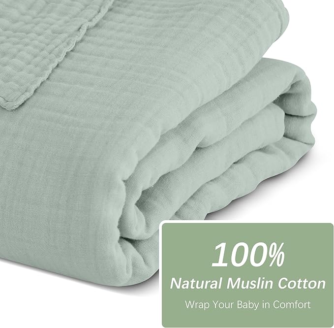 SWEET DOLPHIN Muslin Baby Bath Towels Blanket - 2 Pack 100% Cotton Towel for Babies, Infants, Toddlers - 40x40Inch - Highly Absorbent, Light Emerald