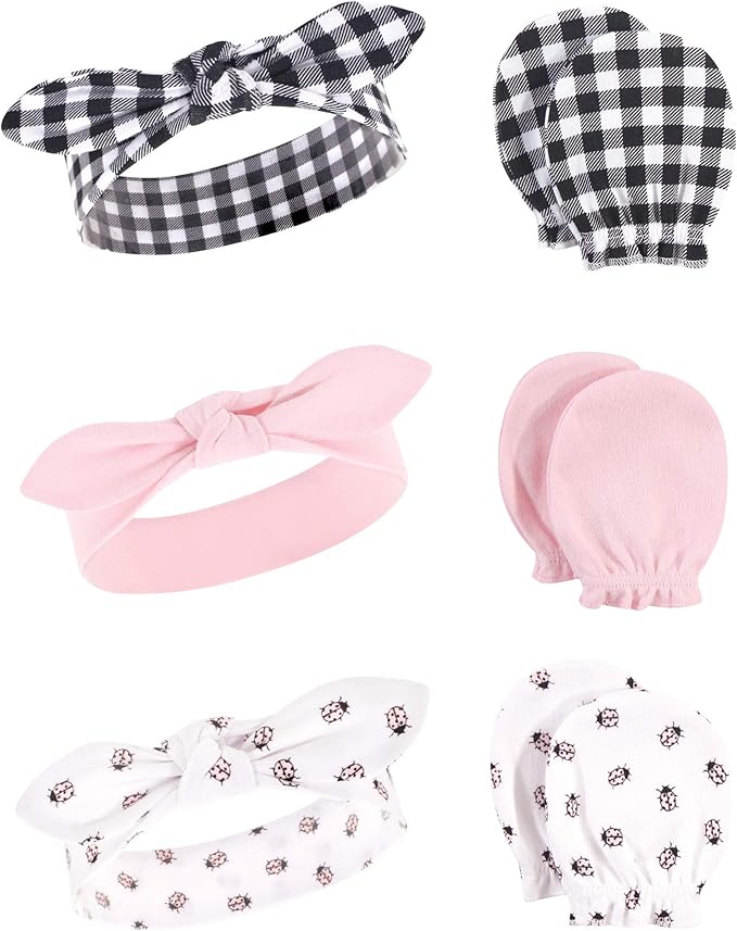 Hudson Baby baby-girls Cotton Headband and Scratch Mitten Set