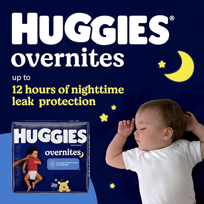 Overnight Diapers Size 5 (27+ lbs), 44 Ct, Huggies Overnites Nighttime Baby Diapers