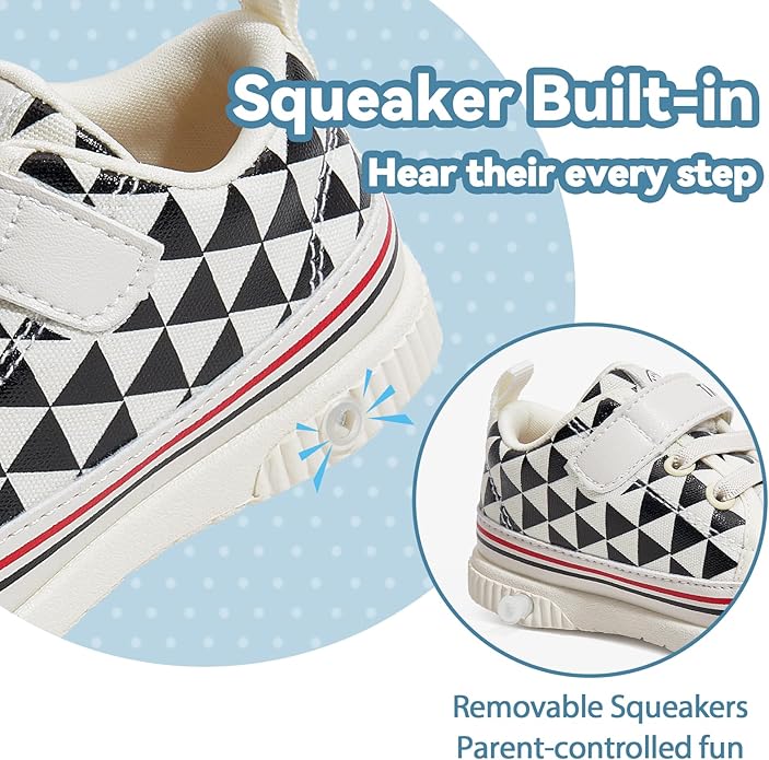 TARANIS Baby Squeaky Shoes Walking Sneakers with On/Off Squeaker Switch Non-Slip First Walkers Soft Rubber Toe Breathable Mesh