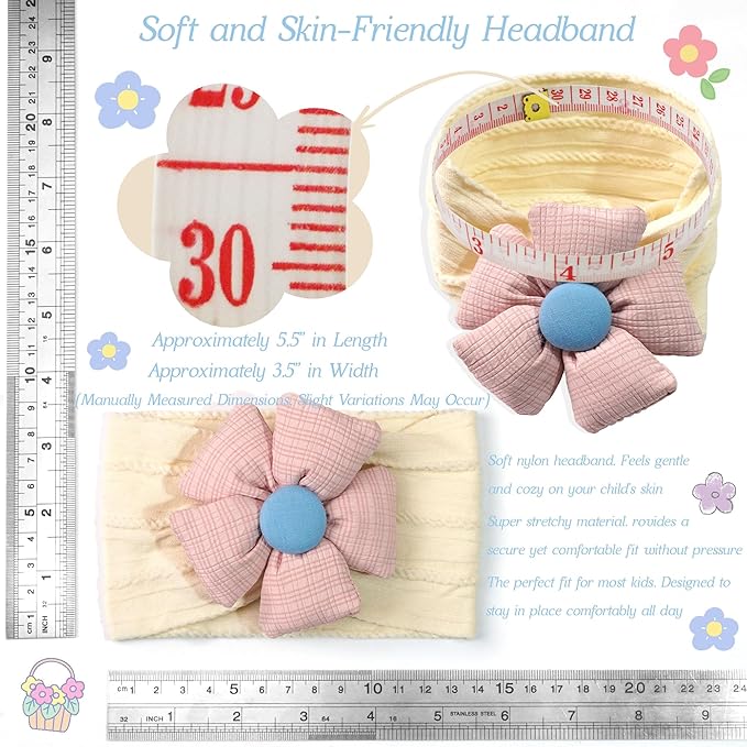 CÉLLOT 6 Pcs Baby Flower Headbands Nylon Hairbands Baby Girl Flower Bows Hair Accessories for Newborn Infant Toddler Essentials (Bright Color Series)
