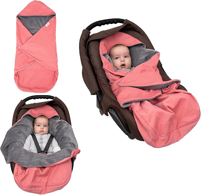 Car Seat Blankets for Babies Winter - Stroller Footmuff Carseat Cover Baby 5 Point Harness - Swaddle Bunting Bag (Pink)