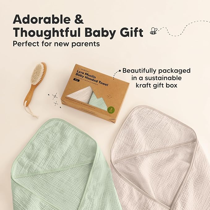 KeaBabies Muslin Hooded Baby Towels for Newborn Girls, Boys - 2-Pack, 30x30 Organic Cotton Baby Bath Towels Hooded, Soft Absorbent, Toddlers, Kids, Infant, Newborn Bath Essentials (Sage, Petite)