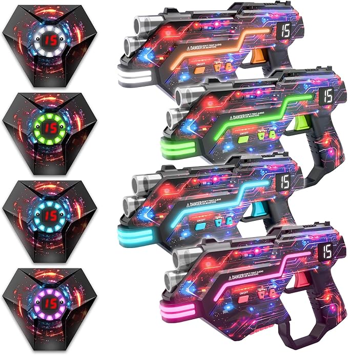 Laser Tag Guns Set of 4: LED Vest Setting | Dynamic Barrel | Fun Ideas Age 8+ Year Old Toys | Lazer Game Teen Boys & Girls Outdoor Activity | Gift for Kids, Teens & Adults