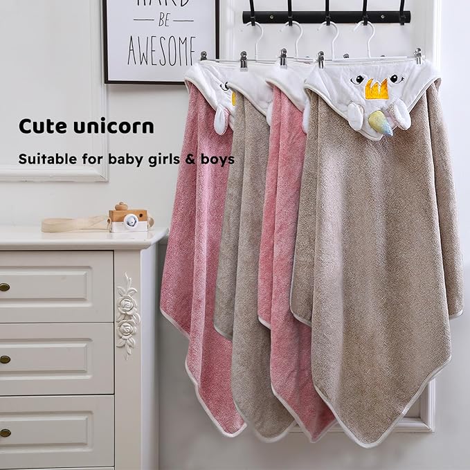 Super Soft Baby Hooded Towel, Cute Animal Bath Towels Ultra Absorbent Large 34x34 Inch for Newborn Infant,Toddler, Perfect (Unicorn) (Coffee)