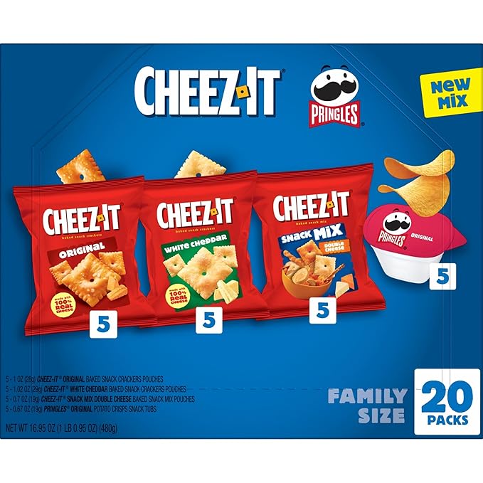 Cheez-It, Pringles, Lunch Snacks, Variety Pack, 16.95oz Box (20 Packs)