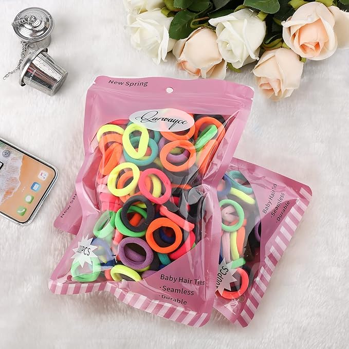 Baby Hair Ties, Cotton Toddler Hair Ties for Girls, Kids Seamless Hair Bands, Girls Elastic Ponytail Holders, Diameter 0.97 Inch and Assorted Colors by Qarwayoc