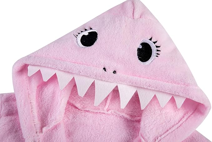 Kids Boys Girls Shark Soft Hooded Bathrobe Toddler Robe with Animal Hood
