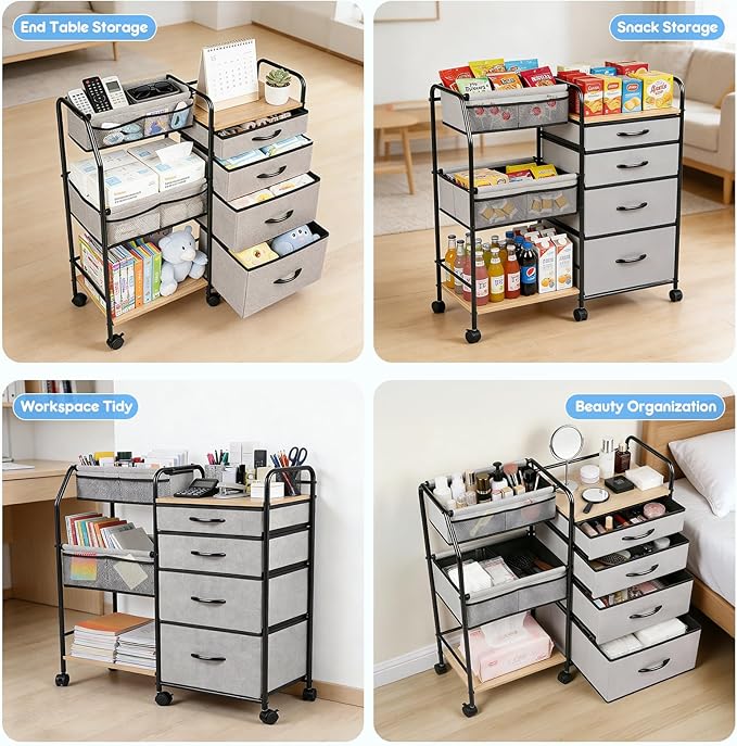 Fabuday Baby Diaper Caddy Organizer Cart - 4 Tier Rolling Diaper Cart with Wheels, Baby Essentials Organizers and Storage, Mobile Utility Carts for Bedside, Crib Nursery, Bedroom, Changing Table