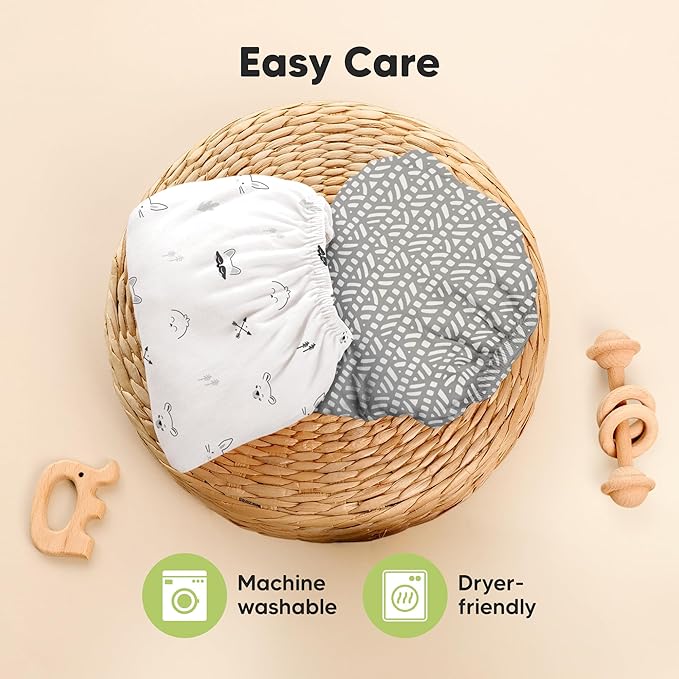 Pack and Play Sheets Fitted - 2-Pack Mini Crib Sheets for Pack N Play Mattress 38x26, Soft & Cozy, Neutral Toddler Playard Bedding, Snug Fitted Mini Baby Crib Mattress Cover Boy, Girl (Nordic)