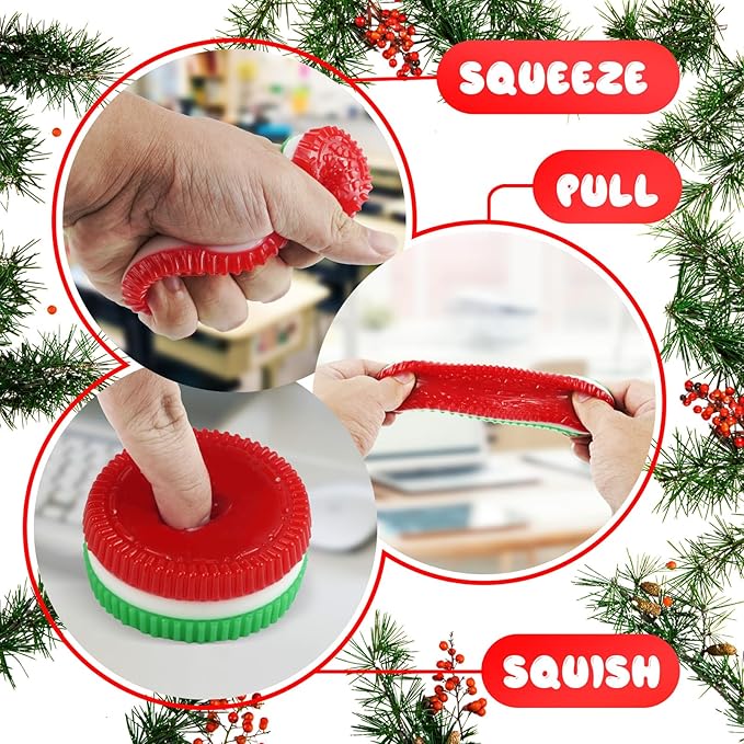 Sticky Cookie Squishies Fidget Toys Adults, Squeeze Toys Fidget Toys for Autism, Stress Balls for Adults Fidgets Birthday Easter Basket Stuffers(4 Pack Christmas Design)