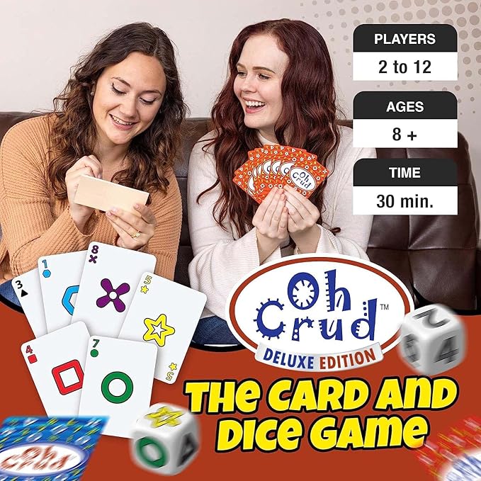 Oh Crud Deluxe Edition: A Trick-Taking Card & Dice Game for Adults & Families, Strategy Card Game for Family Game Night Fun, Easy-to-Learn & Portable Party Decks for 2-12 Players by Ghetti Games