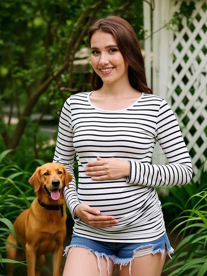 3 Pack Maternity Shirts Long Sleeve Pregnancy Top for Women with Crew Neck Casual Tee Shirts