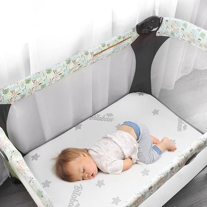Pack and Play Mattress Protector Cover Zipper, Compatible with Graco Pack n Play &Dream On Me &Pamo Babe Playard Mattress to 1.5 Inches, Waterproof Viscose Made from Bamboo Playard Mattress Encasement