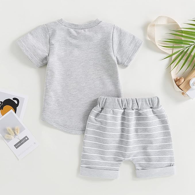 fhutpw Baby Toddler Boy Clothes Summer Outfits 6 12 18 24 Months Patchwork Short Sleeve T Shirt & Shorts Sets with Pockets