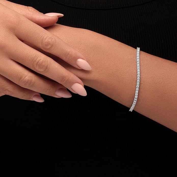 EcoGems Moissanite Tennis Bracelet for Women and Men – 18K White or Yellow Gold Plated Sterling Silver – Lab Grown D Color VVS Clarity Stones – Elegant Gift Box Included