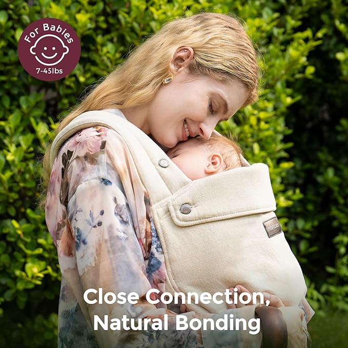 Momcozy Baby Carrier with Natural Cotton Linen, Built to Last, Ergonomic Design, 7-45lbs for Infant and Toddler, Lightweight and Comfortable, Hands-Free for Moms&Dads, Light Amber