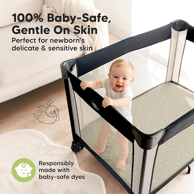 Pack and Play Sheets Fitted - 2-Pack Mini Crib Sheets for Pack N Play Mattress 38x26, Soft & Cozy, Neutral Toddler Playard Bedding, Snug Fitted Mini Baby Crib Mattress Cover Boy, Girl (Pine Grove)