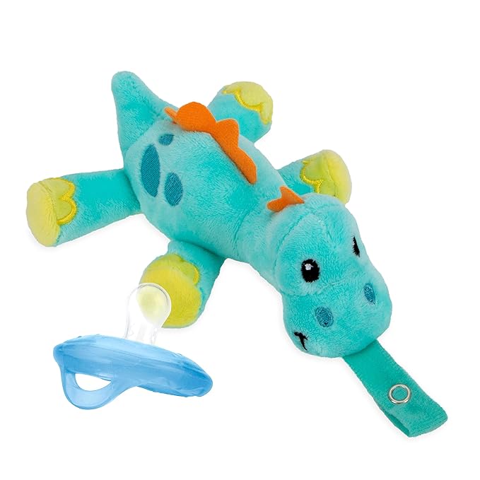 Nuby Calming Natural Flex Snuggleez Pacifier with Plush Combo Set for Cuddling with Comfort, Dino