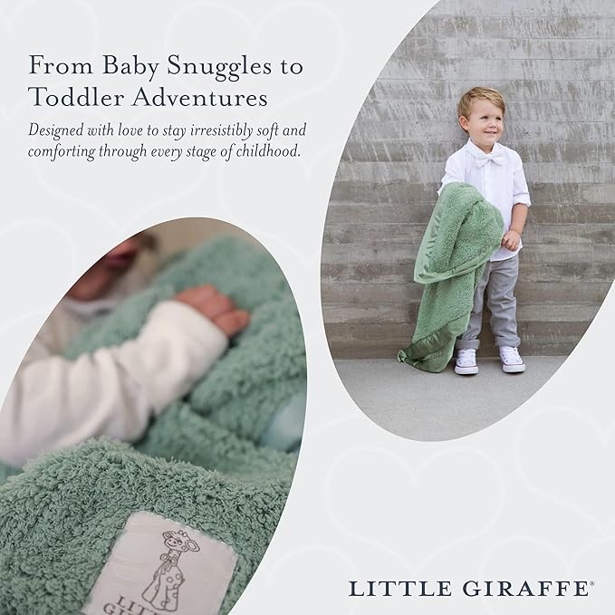Little Giraffe Chenille Baby Blanket – 29x35” Soft Chenille with Satin Trim, Sage | Ultra-Soft, Gentle & Safe, Lightweight & Breathable for Newborns & Toddlers